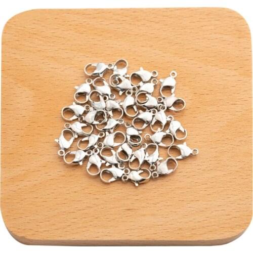 XUNZHE 50 Pcs Metal Silver 12mm Lobster Clasp DIY Jewelry Accessories Necklace Hook Clasp Bracelet Clasp Connection Clasp