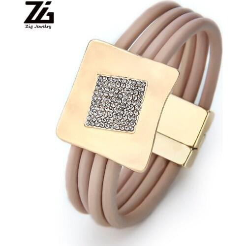 ZG Multilayer Gem Stone Wrap Bracelets For Women Hot Gift Magnet Buckle Leather Rhinestone Bracelets Bangles