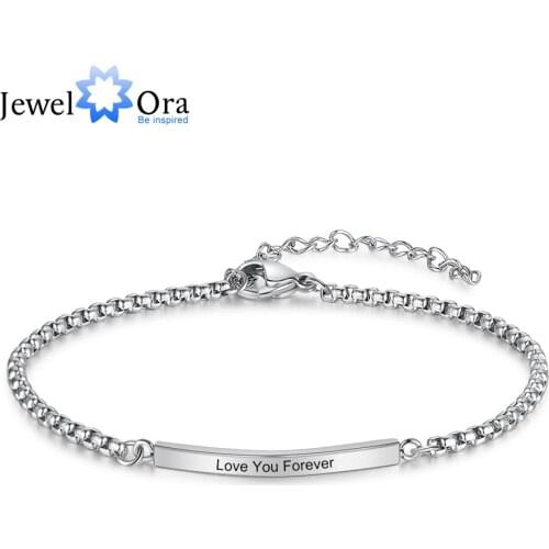 JewelOra Personalized Engraving Bar Bracelets for Women Cutom Name Stainless Steel ID Bracelets & Bangles Simple Jewelry Gift