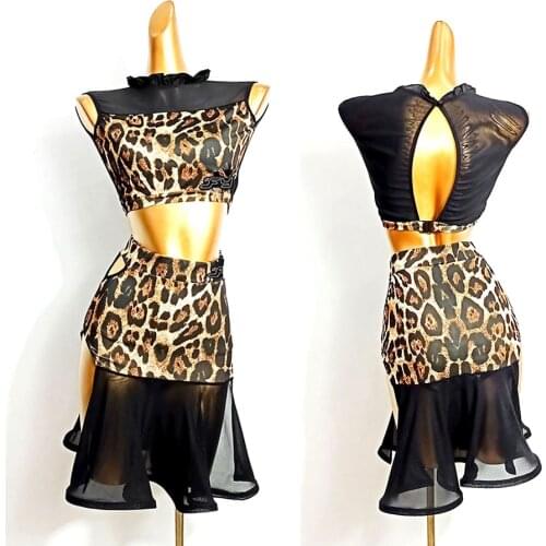 Latin Dance Dress Women Leopard Tops and Skirt Latin Dance Tops for Ballroom Samba Tango Chacha Dancing Performamnce DL504