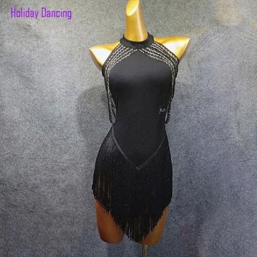 Women Latin Dance Dress Bare Back Sexy Tassel Dancing Practise Cloth Samba Tango Chacha Dancing Performamnce W297