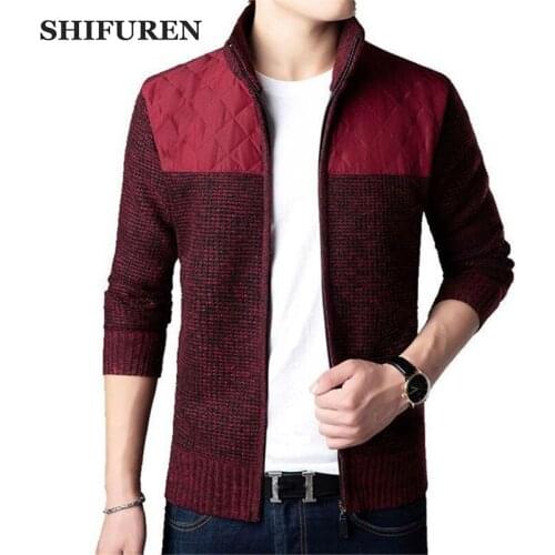 SHIFUREN Winter Mens Turtleneck Sweater Jacket Velvet Thick Male Cardigan Zipper Knitted Coats Outerwear Plus Size S-XXXL