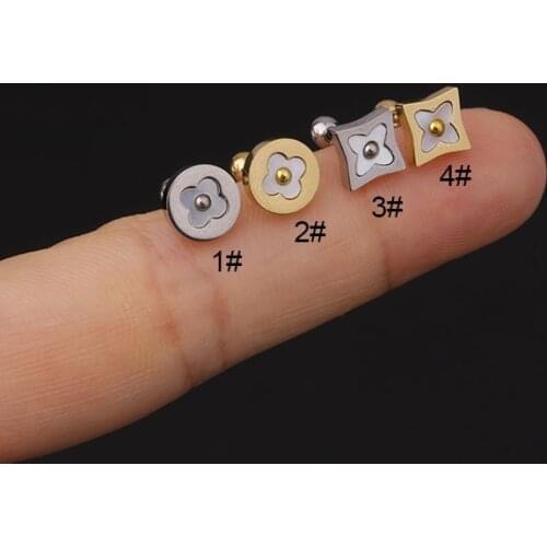 1PC Stainless Steel Gold Flower Stud Earrings for Women Square Ear Bone Piercing Cartilage Earrings Nose Belly Button Jewelry