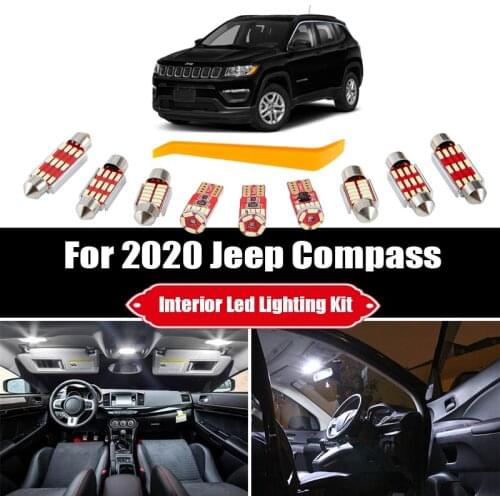 12pcs Super White Canbus Car Interior LED Light Kit Package For 2020 Jeep Compass Map Dome Trunk Vanity Mirror Light