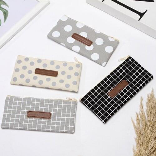 1p cute Oxford Cloth Pencil Case Kids High Capacity Plaid Zipper Student Pencil Bag for Office Student Kpop Stationery Pen Pouch