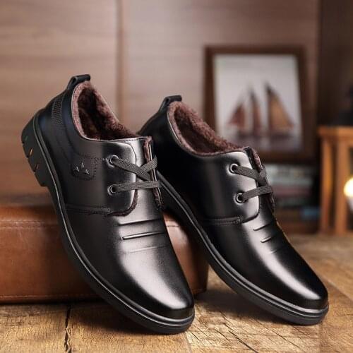 2020 Winter Shoes Men Oxfords Genuine Leather Warm Plush Cold Winter Mens Casual Shoes Black Brown Business Footwear KA2908