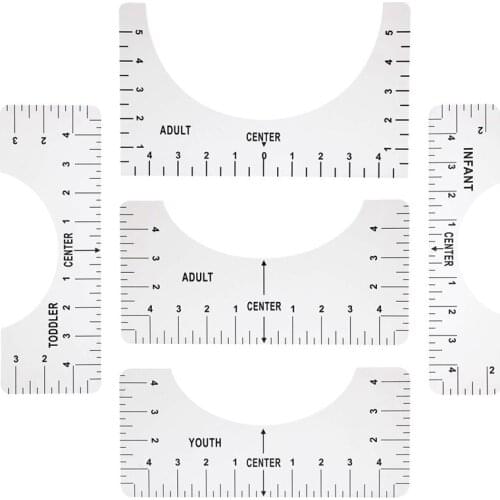 5 Pieces PVC T-Shirt Ruler Guide To Center Designs Set for Collar/Applying Vinyl, T Shirt Alignment Tool with Clothing
