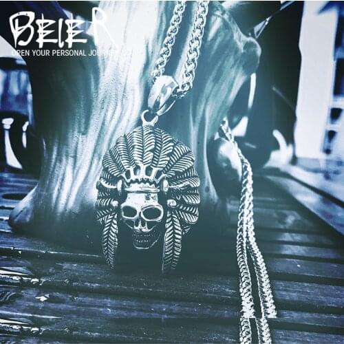 Beier New Fashion 316L Stainless Steel Vintage Skull Necklace Pendant Punk Jewelry for man free shipping bP8-132