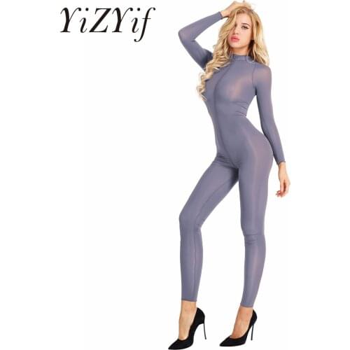 Shiny Long Sleeve Double Zipper Open Crotch Bodysuit Women Body Sculpting Tights Bodycon Jumpsuit Bodystocking Catsuit Suits