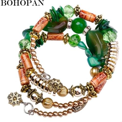 Bohemian Vintage Beaded Multi-Layer Bracelets Women Seaside Holiday Accessories Natural stone bracelets Adjustable Size Jewelry