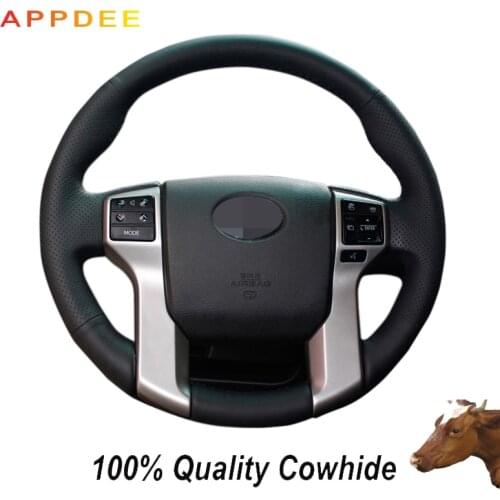 Black Genuine Leather Steering Wheel Cover for toyota land cruiser prado 2010 2011 -2014 2015 tundra 2013-2017 tacoma 2011-2016