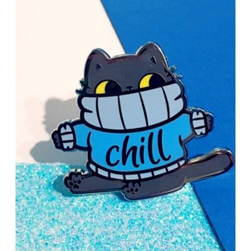 Chill Fat Cat Sweater Kitty Enamel Brooch Pin Backpack Hat Bag Collar Lapel Pins Badges Women Mens Fashion Jewelry Accessories