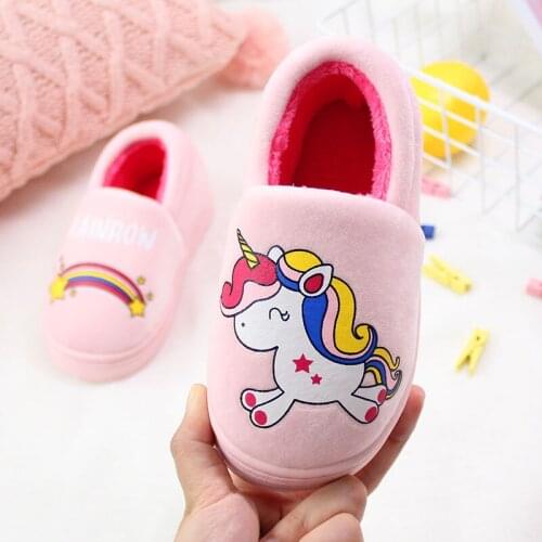 Unicorn Kids Plush Slippers Winter Toddler Girl Boy Indoor Home Shoes Cute Cartoon Fruit Cotton Warm Flip Flops Children Slipper