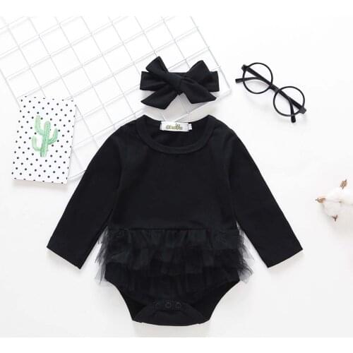 6-24M Newborn Toddler Kids Baby Girl Tulle Tutu Romper Long Sleeve Bodysuit Clothes Headband Outfits Set ropa verano bebes L