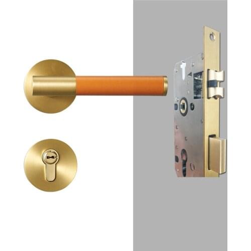 Home High-end Brass Door Locks Interior Leather Door Handle Lock Bedroom Silent Security Gate Lock Hardware Accessories