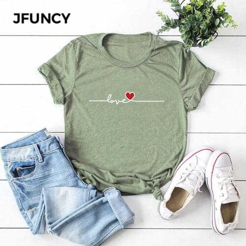 JFUNCY Plus Size Cotton T-Shirt New Heart Print Woman T Shirt Oversize Women Tshirt Female Short Sleeve Tees Summer Tops Mujer