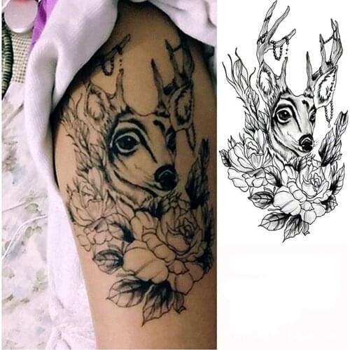 Creative Men Women Temporary Tattoo Deer Flower Arm Lasting Waterproof Tattoo Stickers Body Art Decal Tattoo & Body Art tattoo