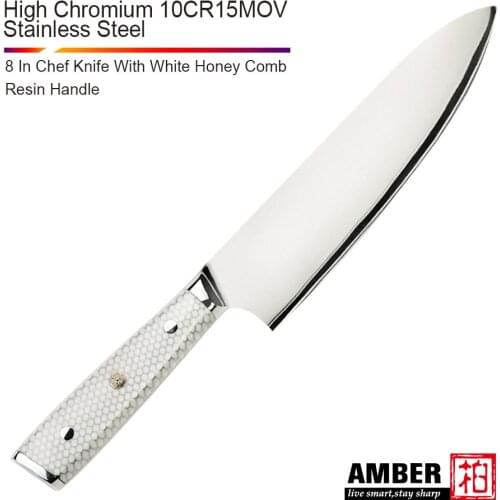 Amber Kitchen Knives 10Cr15Mov 3 Layers Cladding Steel Chef Knife White Honey Comb Resin Handle Meat Cleaver Cooking Tools