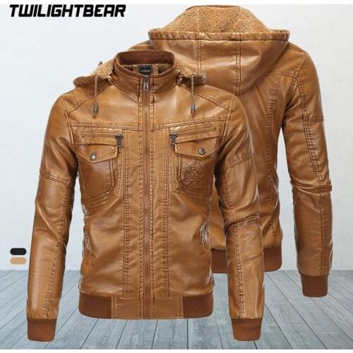 Winter Mens Leather Jacket Male Fleece Coat EU Size Warm Hooded Streetwear PU Casual Biker Jackets Men Motorcycle Jacket BS1603