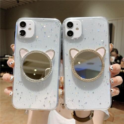 Fashion Glitter Rhinestone Makeup mirror Case For Samsung A12 A51 A31 A71 A21S A50 A02S A42 Pop Hot Epoxy Back Cover