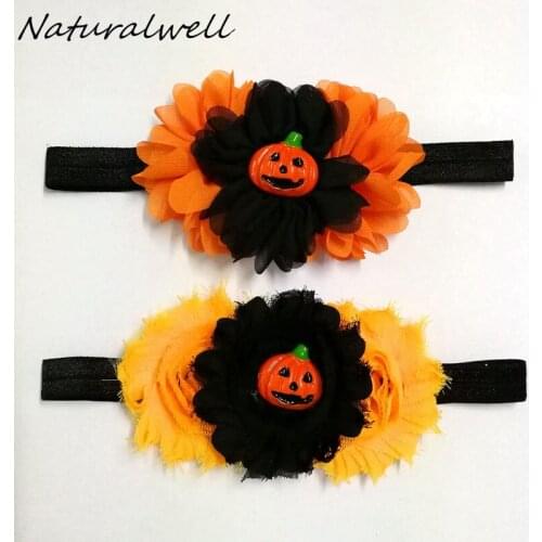 Naturalwell Baby Girls Halloween Pumpkin Headbands Infant Orange Shabby Flower Headband Newborn Shower Gift Photo Prop HB594B