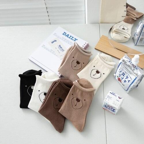 Cartoon Womens Breathable Cotton Socks Cute Bear Lovely Animal Pattern Girl Sock Combed of Pure Cotton Female Kawaii Socks Sox