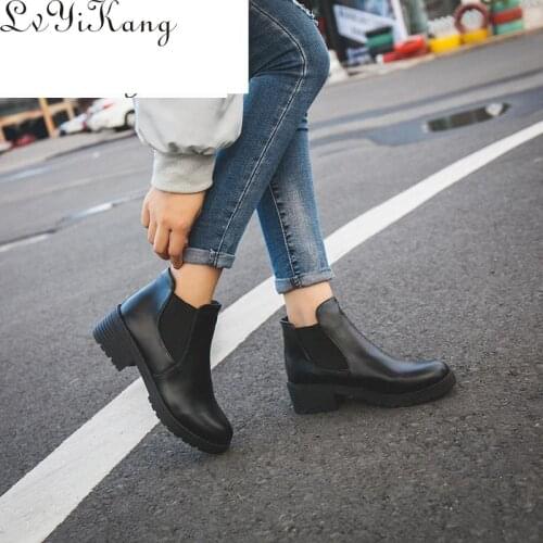 New Hot Style Fashion Women Boots Round Head Thick Bottom Pu Leather Waterproof Woman Martin Boots Ankle Spring/autumn 35-40