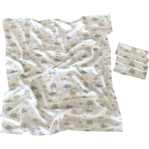 Baby & kids blanket Rainbow 100% Cotton swaddle blanket handkerchief set 1 pcs 120x120 cm blanket + 3 pcs 30x30 cm handkerchief