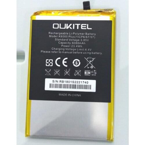 Original Oukitel K6000 plus battery 6080mah 3.85V for Oukitel K6000 Plus MTK6750T Octa Core 5.5" Smartphone-free shipping