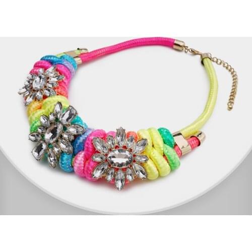 P104 Amorita boutique Rainbow Colourful Rope Woven Handmade Crystal Design of Bohemian Style necklace