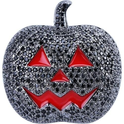 Lucky Sonny Pumpkin Pendant Black CZ Micro Paved Pendants & Necklaces With Red Enamel Black Color Hip Hop Jewelry Holloween Gift