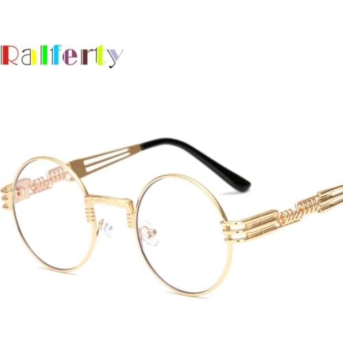 Ralferty Vintage Round Steampunk Sunglasses Women Men Steam Punk Gold Eyewear Hip Hop Shades Teashades Transparent Clear Glasses