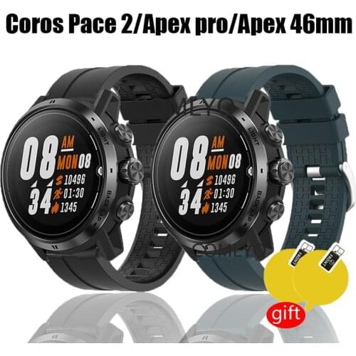 Watchtband for Coros Pace 2 strap silicone sports SamrtWatch Band Coros Apex 46mm / Coros Apex Pro Smart Watch Band+screen film