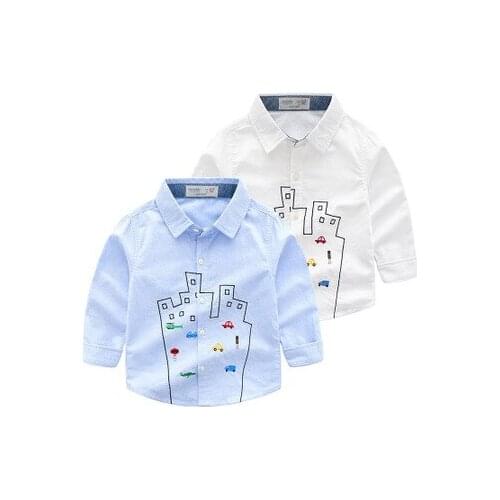 2-8 Y High Quality Kids Boys Shirts 2019 Spring Summer Brand New Kids Cartoon Long Sleeve Shirt Baby Embroidered Cotton Blouses