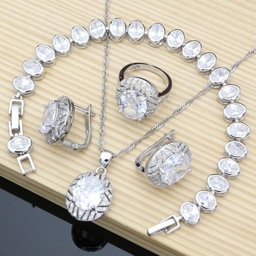 Hoop Earrings 925 Silver Jewelry Sets topaz Rings Accessories Women Wdding Fine Jewellry Necklace Set Dropshipping