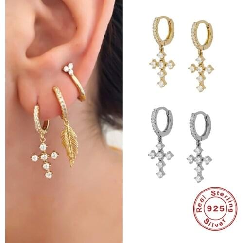 1 Pair Women Fashion Vintage Crystal Gold Silver Cross Earring Sweet With Gems Dangle Earrings For Women Accessories Brincos