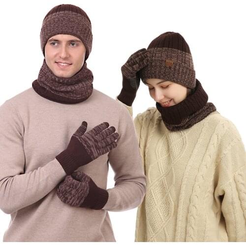 2020 Lovers Scarf Gloves Set Winter Knitted Thick Warm Hat Women Fashion Luxury Brand Coffee Blue Black Red Neck Male Scarves