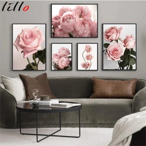 Scandinavian Pink Flower Rose Nordic Posters And Prints Wall Art Canvas Painting Modern Wall Pictures For Living Room Decor