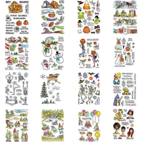 Pumpkin Skeleton Monster Snowman Santa Claus Halloween Christmas Theme Dwarfs Ladies Celebration Clear Transparent Stamps #19