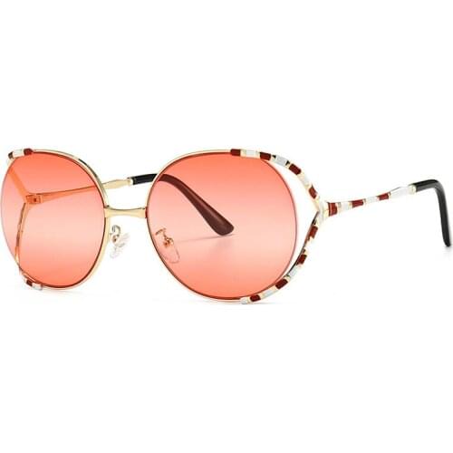 Veshion Round Hollow Metal Stripe Sunglasses Men Women Fashion Shades UV400 Vintage Glasses