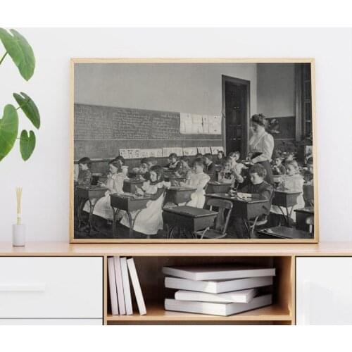 Old Fashioned Classroom School Print Black White Photography Poster Teacher Student Blackboard Art Canvas Painting Vintage Decor