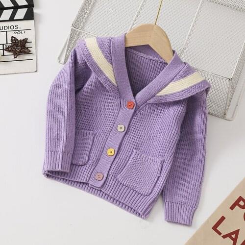 Girls sweater Girls sweaters cardigan 2021 fall winter purple V-neck long-sleeved knitted cardigan sweater toddler cardigan 2-6