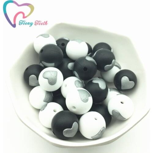 Teeny Teeth 20 PCS BPA Free DIY Silicone Double Colors Inner Heart Beads Baby Chewing Jewelry biting Toy Necklaces Loose Beads