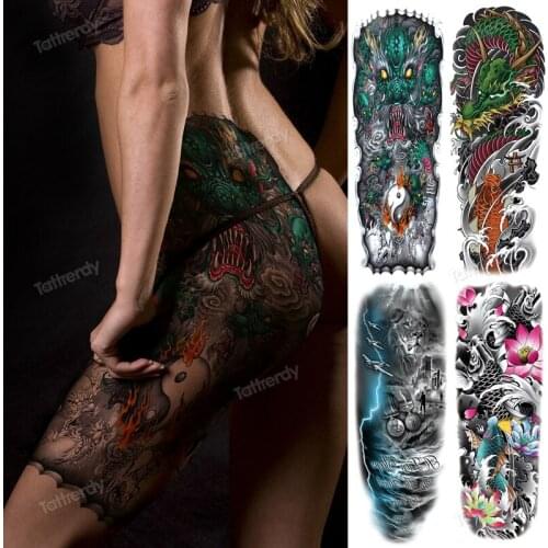 Thigh leg Temporary tattoos large body art fish dragon lotus flowers fake tattoo sticker sexy waterproof tattoos for women girls