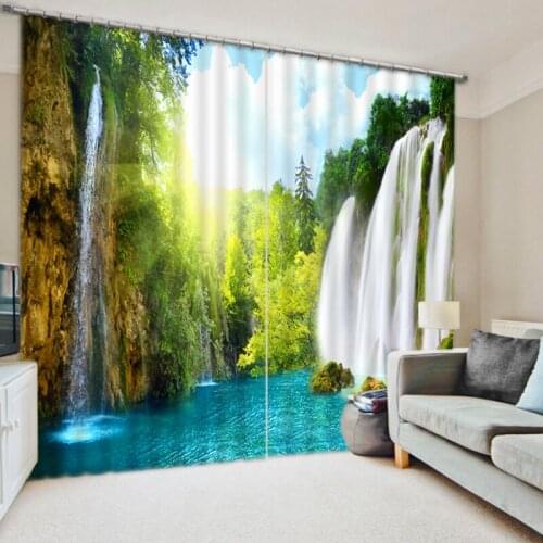 Customized 3d curtains Blackout Curtains Modern Spring Water Waterfall Scenery Pattern Fabric Bedroom Curtains for Living Room