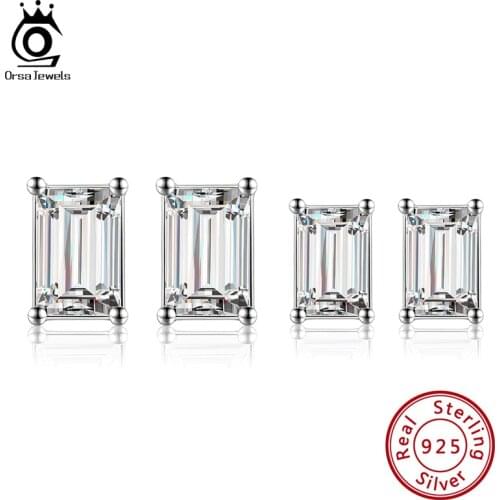 ORSA JEWELS Real 925 Sterling Silver AAAA Zircon Earring Fashion square Shape for Women/Girl Creativity Jewelry SE332