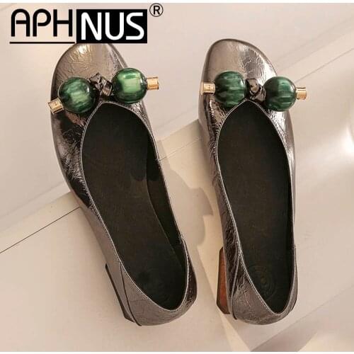 APHNUS Womens Beading Office Work Low Mid Heels Pumps Woman 2020 Shoes For Women New