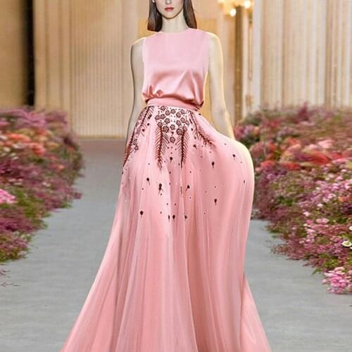 Summer Designer New Womens Skirt Sets T-shirt Tops Flower Embroidery Mesh Skirt Vintage Elegant Party Fashion High Quality Suit