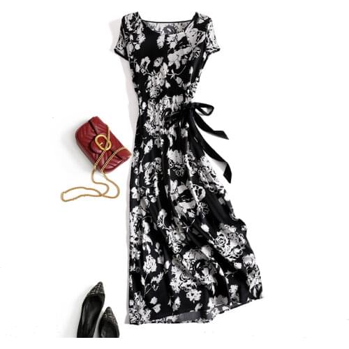 High Quality 100% Silk Summer Dress for Women 2021 Floral Maxi Dress Female Elegant Dresses Casual Vestido De Mujer Pph4782