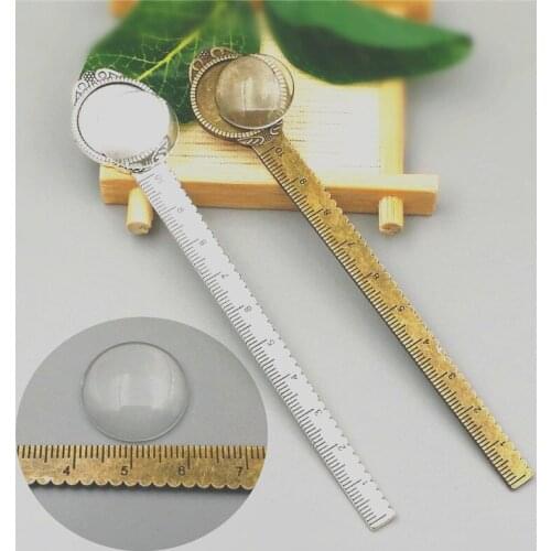 10sets/lot Fit 20mm Antique Bronze Alloy ruler Bookmarks diy Cameo base Setting Pendant+Clear Glass Cabochons Beads
